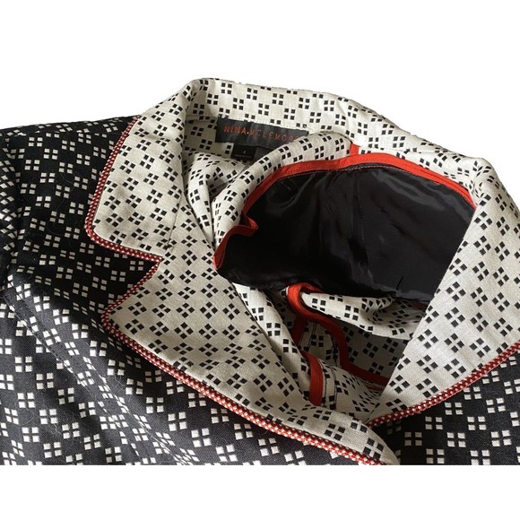 Nina McLemore Blazer Size 4 Career Blue Contrast Print Geometric Button - Picture 7 of 11